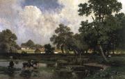 unknow artist Zomerlandschap met koeien bij de poel France oil painting artist